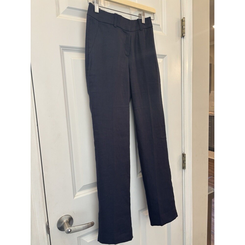 J Crew Pants Womens 00 Blue Linen Blend Slim Straight Trousers CI425 Dress Work